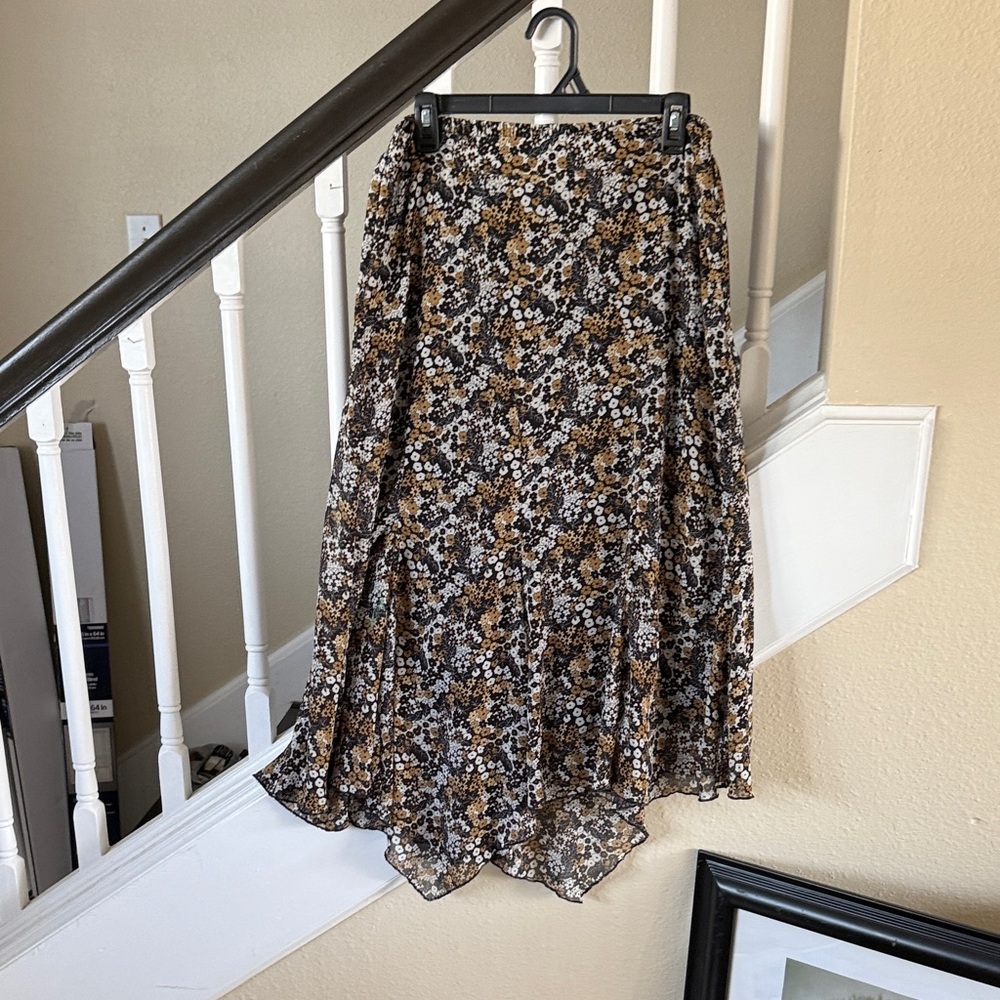 Cato Asymmetrical Floral Skirt in Black and Brown